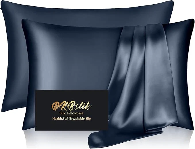 Powerful Silk Pillow Cases 2 Pack Mulberry Silk Pillowcases Standard Set of 2 Smooth Anti Acne Both Sides Natural Silk Satin Pillow Cases for Sleeping Women 2 Pack with Zipper Mood Indigo Expertly Made