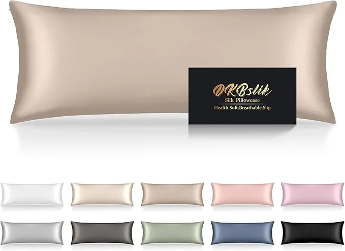 Environmentally Friendly Silk Body Pillow Cases Mulberry Silk Body Pillow Cover with Zipper Smooth Anti Acne Cooling Sleep Both Sides Natural Silk Satin 20×54 Body Pillowcase Gifts for Women Men Champagne Minimalist