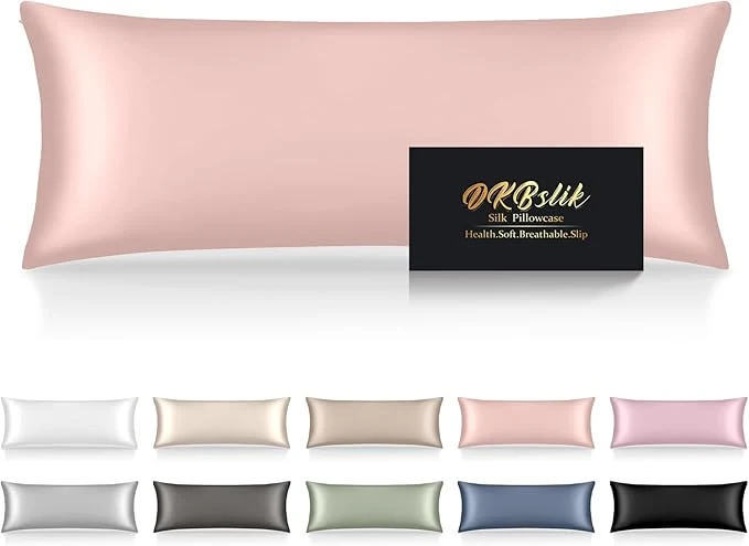 Easy-to-Use Silk Body Pillow Cases Mulberry Silk Body Pillow Cover with Zipper Smooth Anti Acne Cooling Sleep Both Sides Natural Silk Satin 20×54 Body Pillowcase Gifts for Women Men Coral Solid