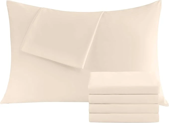Selected Pillowcases King 4 Pack 20×36 Pillow Cases with Envelope Closure Soft Plain Brushed Microfiber Covers Breathable Wrinkle-Resistant Beige Efficient