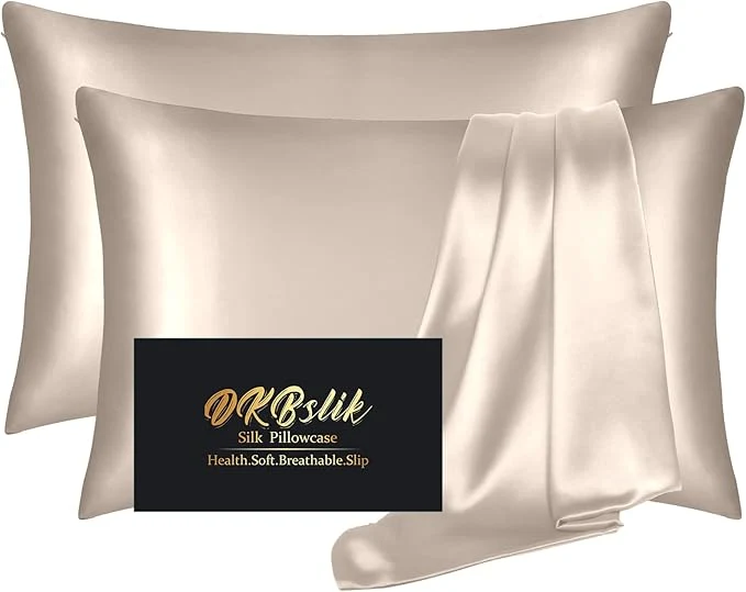 Outstanding Silk Pillowcase 2 Pack Natural Mulberry Silk Pillow Case Anti Acne Silk Pillowcase for Hair and Skin King Size Silk Satin Pillowcase Set of 2 with Hidden Zipper Gifts for Women Men Champagne Casual