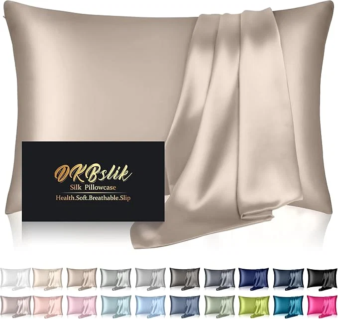 Top-Quality Silk Pillowcase for Hair and Skin Mulberry Silk Pillow Cases Queen Size Anti Acne Cooling Beauty Sleep Both Sides Natural Silk Satin Pillowcases with Hidden Zipper Gifts for Women Men Champagne Durable