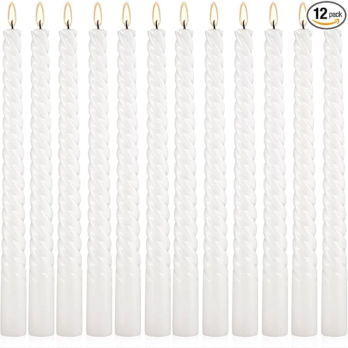 Proven WPONSZU 10 Inch White Spiral Taper Candle Set of 12 Pack Unscented Dripless Casual