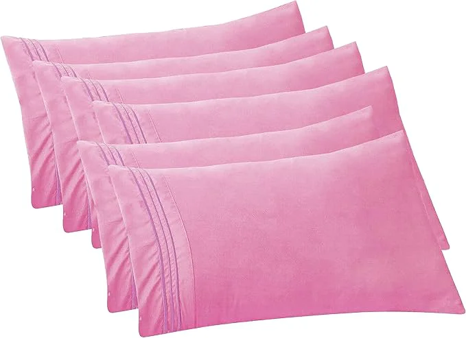 Verified Elegant Comfort 6-PACK Solid Pillowcases 1500 Premium Hotel Quality Microfiber – Smooth Weave Wrinkle and Stain Resistant Easy Slip-On 6-Piece Set King Pillowcase Light Pink Natural