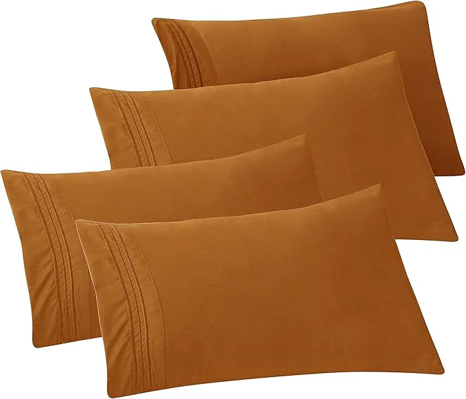 Verified Elegant Comfort 4-PACK Solid Pillowcases 1500 Premium Hotel Quality Microfiber – Smooth Weave Wrinkle and Stain Resistant Easy Slip-On 4-Piece Set Standard Queen Pillowcase Bronze Stylish