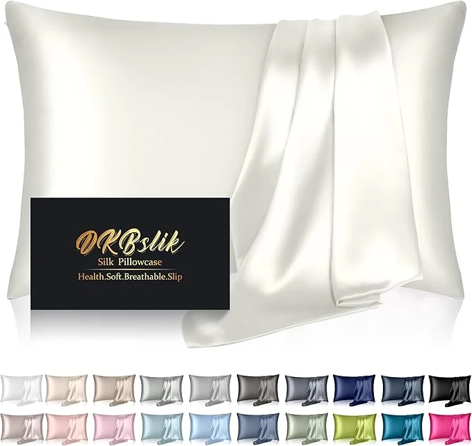 Relaxed Mulberry Silk Pillow Cases Queen Size Silk Pillowcase for Hair and Skin Anti Acne Cooling Beauty Sleep Both Sides Natural Silk Satin Pillowcases with Hidden Zipper Gifts for Women Men Ivory Comfortable
