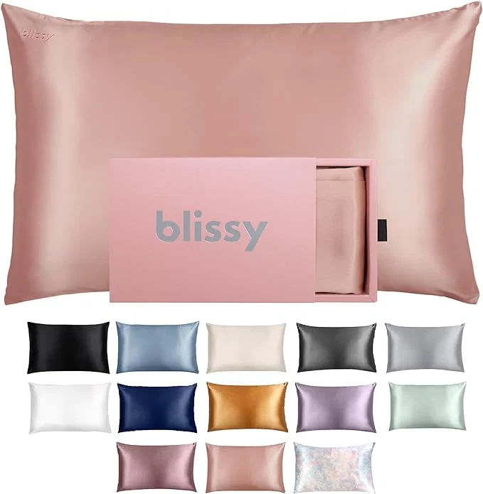 Secure Blissy Silk Pillowcase – Pure Mulberry Silk – 22 Momme 6A High-Grade Fibers – Silk Pillow Cover for Hair amp Skin – Regular Queen amp King Rose Gold King Luxury