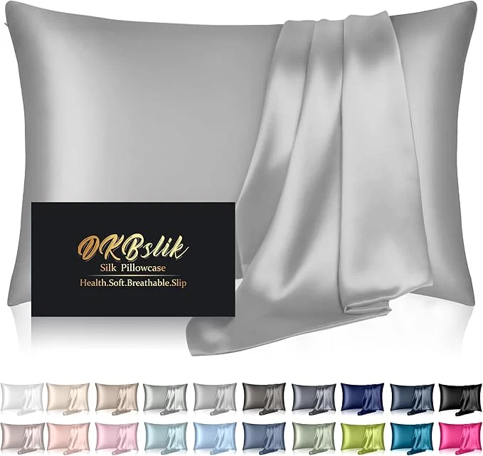 Flexible Silk Pillowcase for Hair and Skin Mulberry Silk Pillow Cases Standard Size Soft Anti Acne Cooling Sleep Both Sides Natural Silk Satin Pillow Covers with Hidden Zipper Gifts for Women Men Grey Efficient