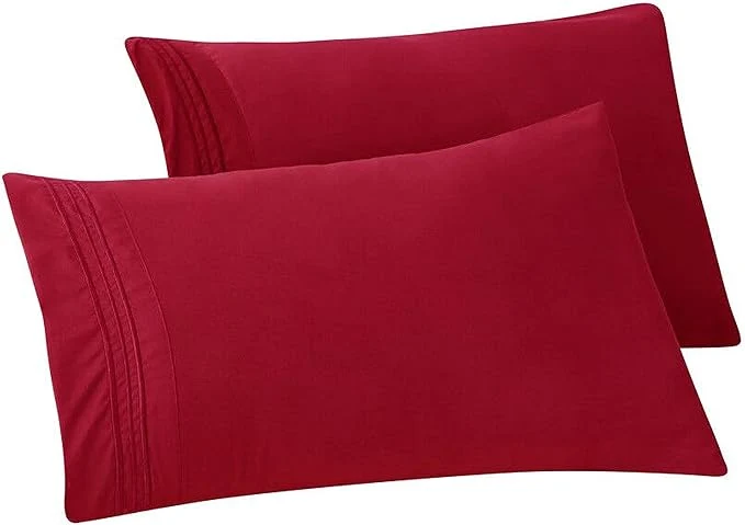 Functional Elegant Comfort Solid Pillowcases 1500 Premium Hotel Quality Microfiber – Smooth Weave Wrinkle and Stain Resistant Easy Slip-On 2-Piece Set Standard Queen Pillowcase Burgundy Traditional