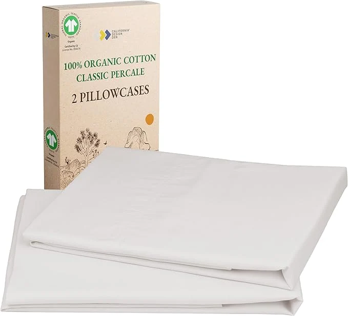 Classic California Design Den Standard Queen Pillowcases Set of 2- Organic Cotton Crisp Percale Breathable Fits Both Standard and Queen Pillows – Stone True Beige Fine