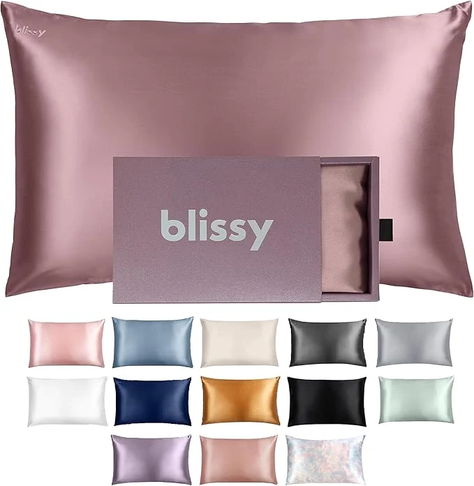 Sustainable Blissy Silk Pillowcase – Pure Mulberry Silk – 22 Momme 6A High-Grade Fibers – Silk Pillow Cover for Hair amp Skin – Regular Queen amp King Plum King Functional