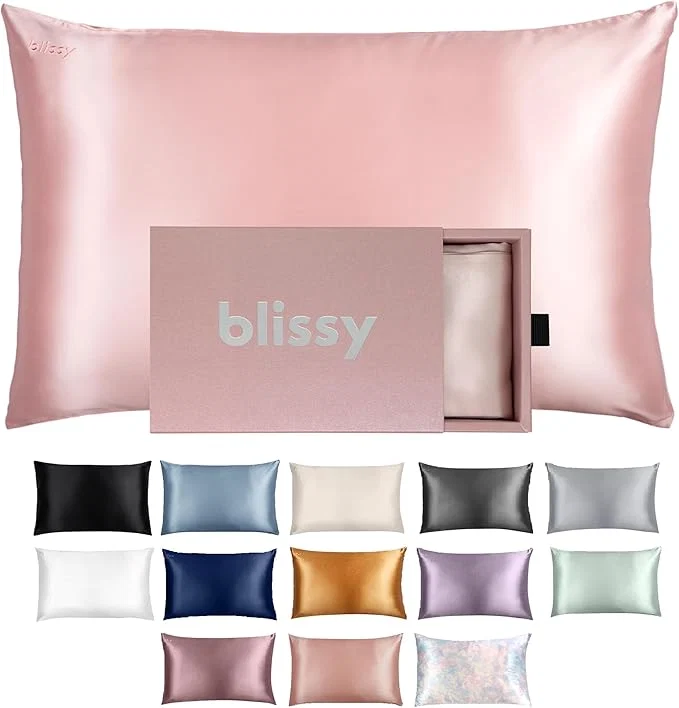 Crafted Blissy Silk Pillowcase – Pure Mulberry Silk – 22 Momme 6A High-Grade Fibers – Silk Pillow Cover for Hair amp Skin – Regular Queen amp King Pink Queen Recyclable