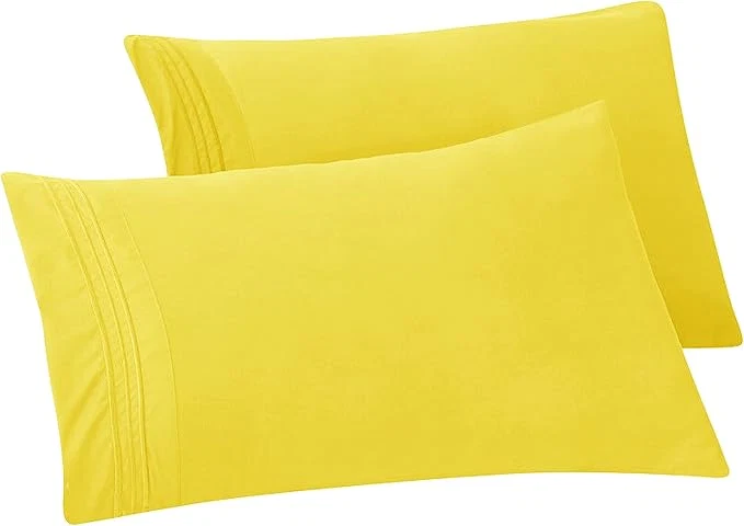 Professional Elegant Comfort Solid Pillowcases 1500 Premium Hotel Quality Microfiber – Smooth Weave Wrinkle and Stain Resistant Easy Slip-On 2-Piece Set King Pillowcase Yellow Official