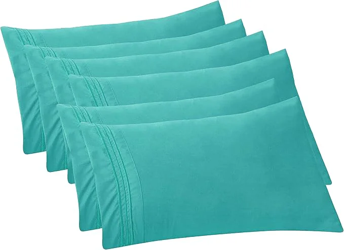 Efficient Elegant Comfort 6-PACK Solid Pillowcases 1500 Premium Hotel Quality Microfiber – Smooth Weave Wrinkle and Stain Resistant Easy Slip-On 6-Piece Set King Pillowcase Turquoise World-Class