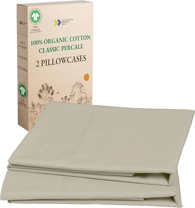 Reusable California Design Den Organic Cotton Queen Standard Pillow Case Set of 2 – Soft amp Crisp Percale Fits Standard amp Queen Pillows – Warm Taupe Pillow Cases Certified