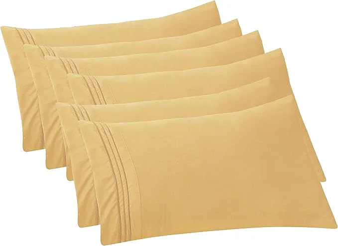 Responsible Elegant Comfort 6-PACK Solid Pillowcases 1500 Premium Hotel Quality Microfiber – Smooth Weave Wrinkle and Stain Resistant Easy Slip-On 6-Piece Set Standard Queen Pillowcase Gold Versatile