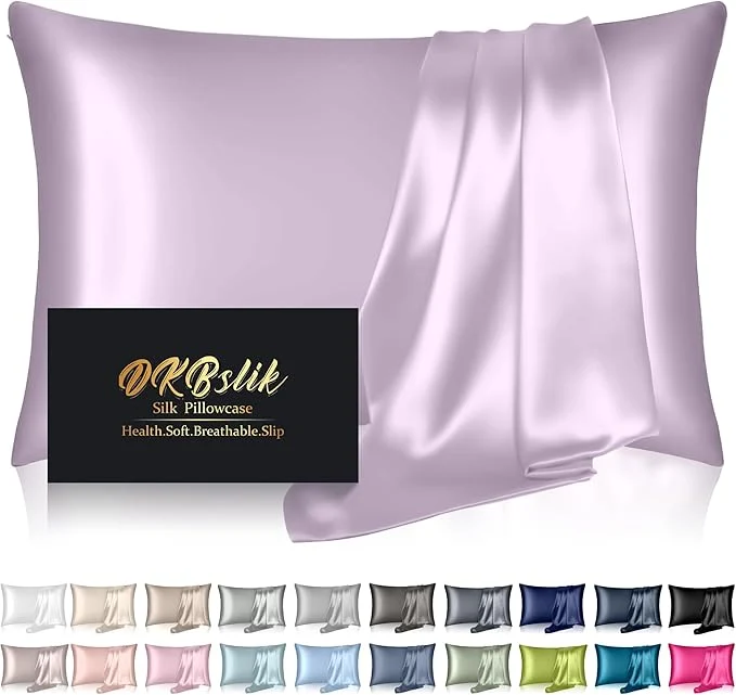 Fashionable Silk Pillowcase for Hair and Skin Mulberry Silk Pillow Cases Standard Size Anti Acne Cooling Sleep Both Sides Natural Silk Satin Pillow Covers with Hidden Zipper Gifts for Women Men Lavender High-End