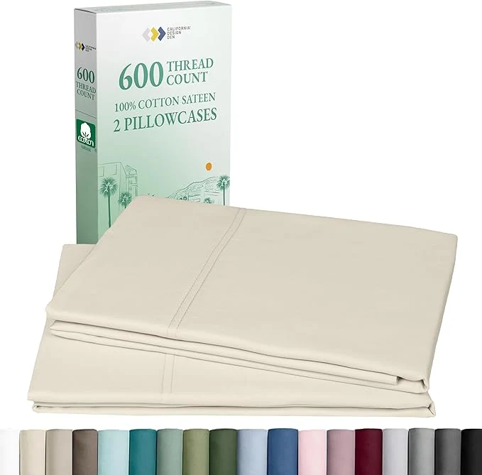 Clean Luxuriously Soft Premium 600 Thread Count Cotton Set of 2 Cases Crisp King Size Pillow Case Set of 2 Fits King Pillows – Ivory Warm Cream Detailed
