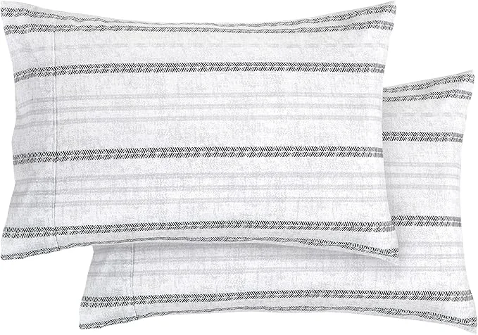 Traditional Elegant Comfort Ultra Soft Set of 2 Striped Print Pillowcases – 1500 Premium Hotel Quality Microfiber Soft and Smooth Envelope Closure 2-Piece Pillow Covers – Standard Queen Traci Gray Top-Quality