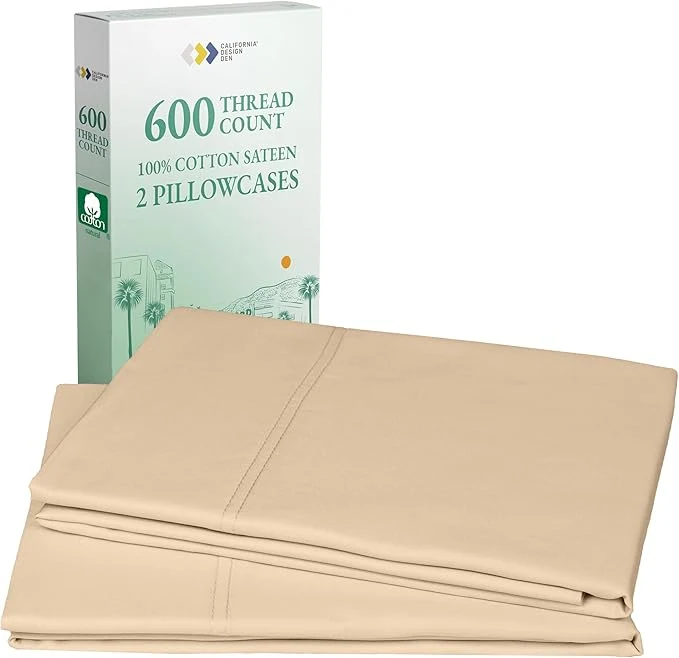 Advanced California Design Den Luxuriously Soft Premium 600 Thread Count Cotton Crisp King Pillowcases Set of 2 Fits King Size Pillows Golden Tan