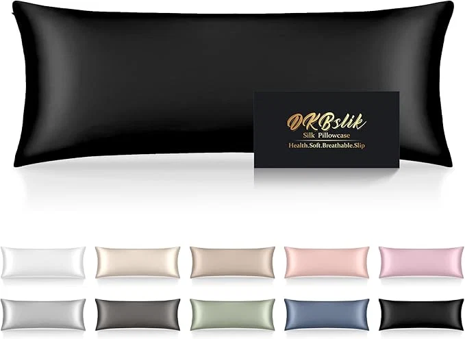 Convenient Silk Body Pillow Pillowcase Mulberry Silk Body Pillow Cases with Zipper Smooth Anti Acne Cooling Sleep Both Sides Natural Silk Satin 20×54 Body Pillowcase Gifts for Women Men Black Versatile