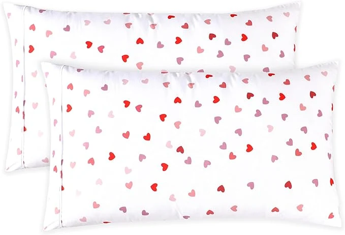 Breathable Elegant Comfort Ultra Soft Set of 2 Hearts Print Pillowcases – 1500 Premium Hotel Quality Microfiber Soft and Smooth Envelope Closure 2-Piece Pillow Covers – Standard Queen Valentina Comfortable