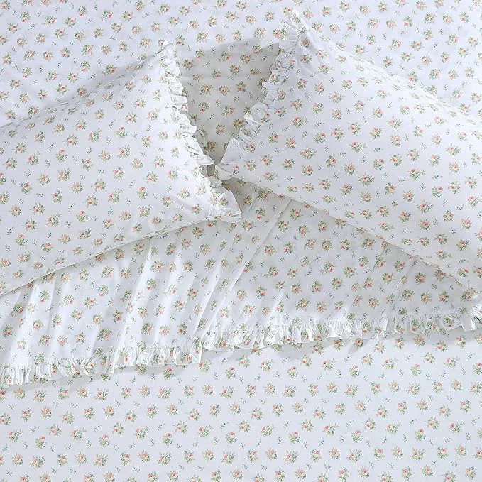 Original Laura Ashley – King Pillowcase Set Breathable Percale Cotton Bedding Floral Home Decor Roseford Orange 2 Piece Convenient