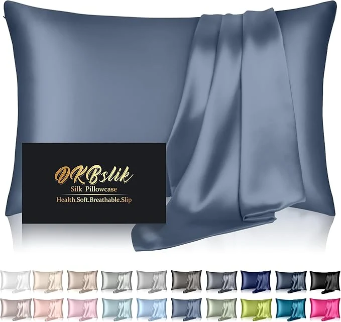 Casual Silk Pillowcase for Hair and Skin Mulberry Silk Pillow Cases Queen Size Soft Anti Acne Cooling Sleep Both Sides Natural Silk Satin Pillowcases with Hidden Zipper Gifts for Women Men Ash Blue Eco-Friendly