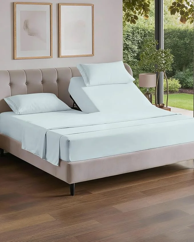 Advanced Flex Top Split Head King 4 Piece Sheet Set – Comfy Breathable amp Cooling Bed Sheets Set – Hotel Luxury Bedding for Women Men Kids Teens Boys amp Girls – Deep Pockets Ultra-Soft – Oeko-Tex – Ice Blue Carefully Designed