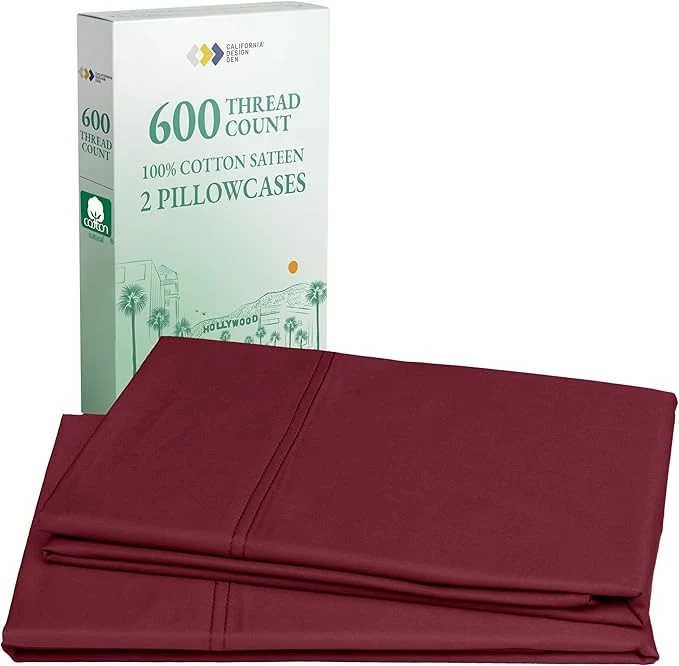 Proven California Design Den King Size Pillow Cases Set of 2 – Luxuriously Soft Premium 600 Thread Count Sateen Cotton Crisp Sateen Fits King Pillows – Brick Red Relaxed