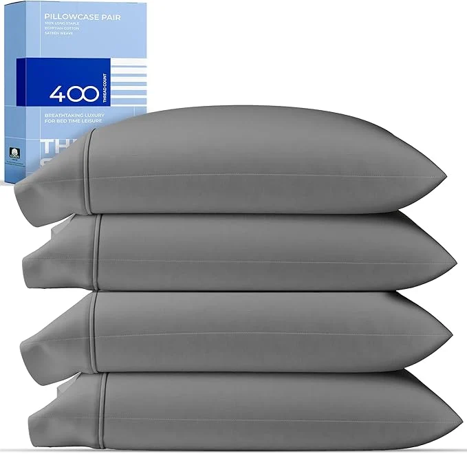 Elegant THREAD SPREAD Cotton King Size Pillow Cases Set of 2 – Luxury 400 Thread Count Pillow Cases King Size Dark Grey Soft Cooling Breathable amp Durable Sateen Weave Hotel Quality Cotton Pillowcases User-Friendly