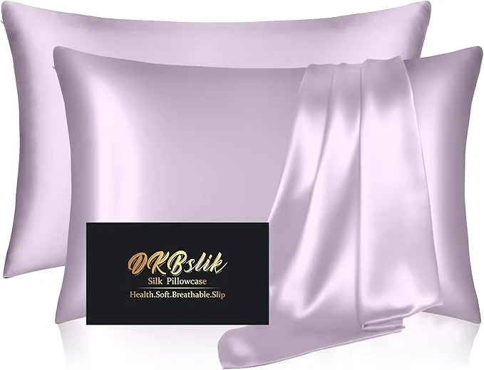 Selected Silk Pillowcase 2 Pack Mulberry Silk Pillow Cases Queen Size Set of 2 Anti Acne Silk Pillowcase for Hair and Skin Natural Silk Satin Pillowcases Gifts for Women Men 2 Pack with Zipper Lavender Solid
