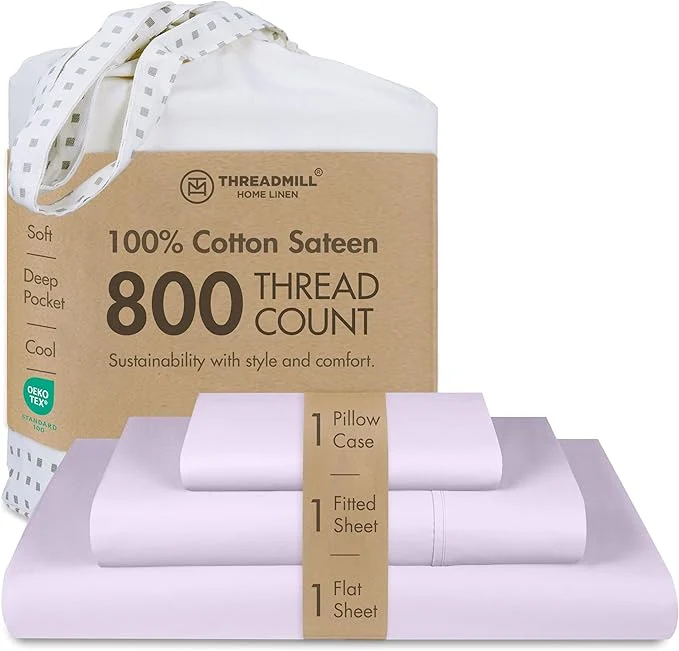 Clean Threadmill Sheets for Twin XL Mattress 800 Thread Count Twin XL Bed Sheets Set with 15 Deep Pocket Sateen Weave Better Than Egyptian Cotton 3-Piece Bedding Set with Cooling Effect Lilac Elegant