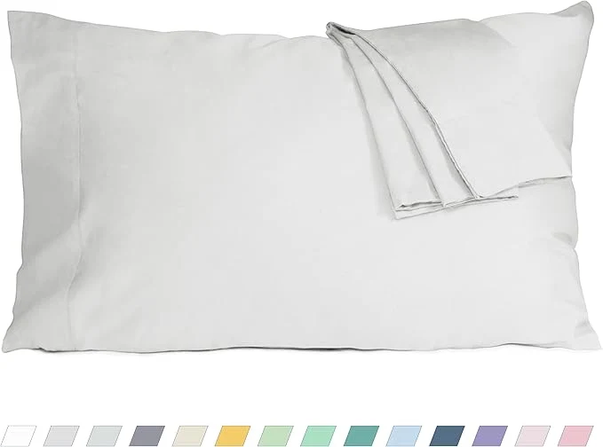 Eco-Friendly Pillow Cases King Size Cotton Percale Weave Pillowcases Pre-Shrunk Breathable and Hypoallergenic Pillowcases Set of 2 2 Piece King 20 Inch x 40 Inch Light Gray Flexible