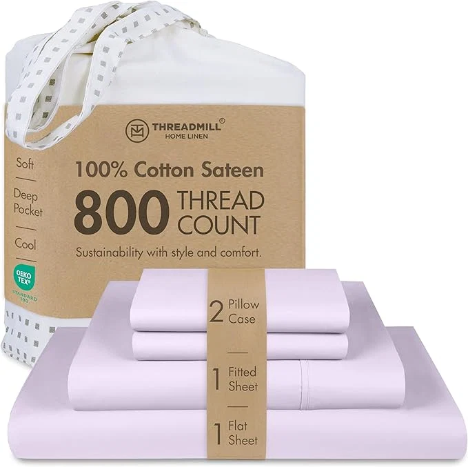 Breathable Threadmill Full Size Sheets 800 Thread Count Bed Sheets with 16 Deep Pocket for Full Size Mattress Sateen Weave Better Than Egyptian Cotton 4-Piece Bedding Set with Cooling Effect Lilac Original Design
