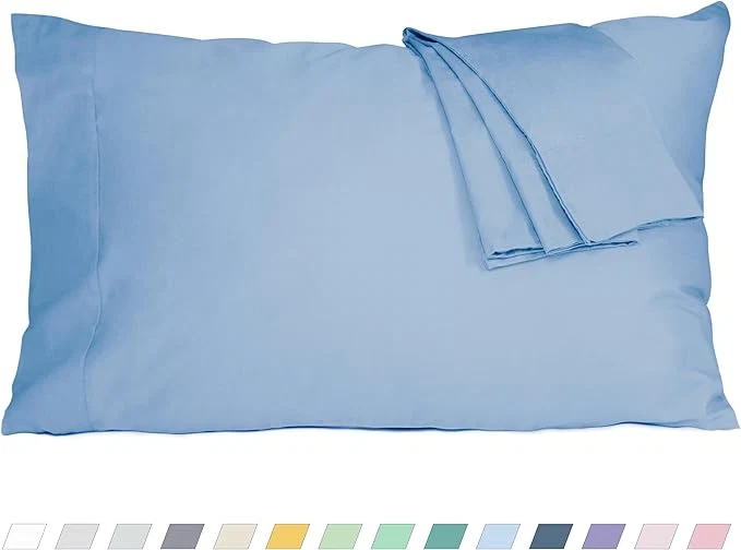 Contemporary Pillow Cases Standard Queen Size Cotton Percale Weave Pillowcases Pre-Shrunk Breathable and Hypoallergenic Pillowcases Set of 2 2 Piece Standard Queen 20 Inch x 30 Inch Placid Blue Smooth