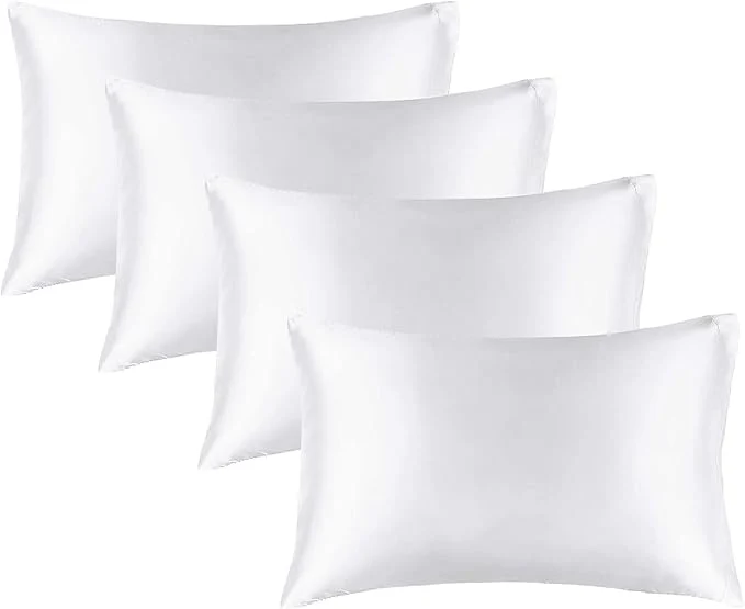 Elegant BEDELITE Satin Pillowcase for Hair and Skin Super Soft Similar to Silk Pillow Cases 4 Pack with Envelope Closure Cooling Pillowcases for Women Men 20 quot x30 quot Queen Size White Advanced