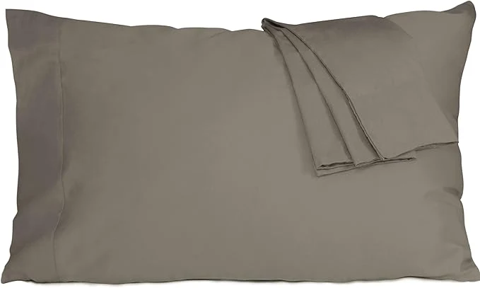 Premium Pillow Cases King Size Cotton Percale Weave Pillowcases Pre-Shrunk Breathable and Hypoallergenic Pillowcases Set of 2 2 Piece King 20 Inch x 40 Inch Taupe Gray Solid
