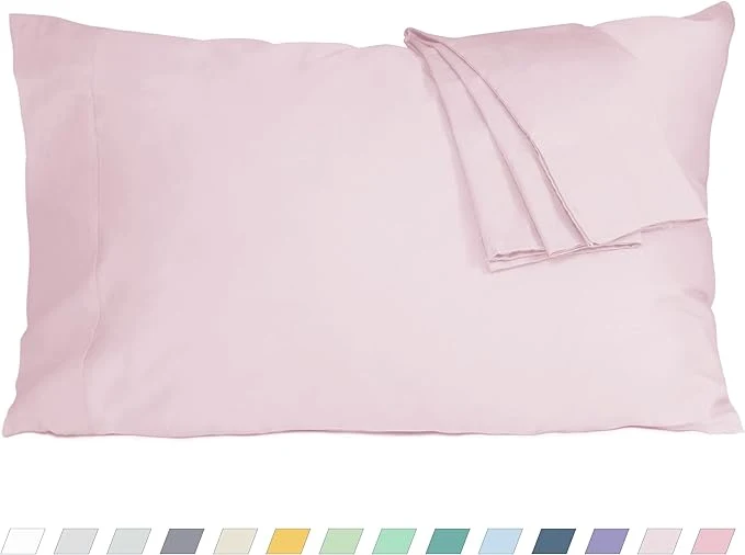 Verified Pillow Cases Standard Queen Size Cotton Percale Weave Pillowcases Pre-Shrunk Breathable and Hypoallergenic Pillowcases Set of 2 2 Piece Standard Queen 20 Inch x 30 Inch Light Pink Long-Lasting