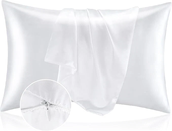 Relaxed BEDELITE Satin Pillowcase with Zipper White Pillow Cases Queen Size Set of 2 Super Soft and Cooling Similar to Silk Pillow Cases Gift for Women Men 20×30 Inches Clean