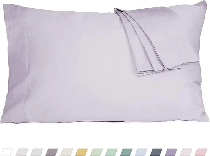 World-Class Pillow Cases King Size Cotton Percale Weave Pillowcases Pre-Shrunk Breathable and Hypoallergenic Pillowcases Set of 2 2 Piece King 20 Inch x 40 Inch Light Purple Top-Quality