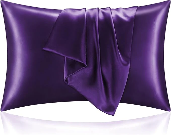 Safe BEDELITE Satin Pillowcase with Zipper Plum Purple Pillow Cases Queen Size Set of 2 Super Soft and Cooling Similar to Silk Pillow Cases Gift for Women Men 20×30 Inches Relaxed
