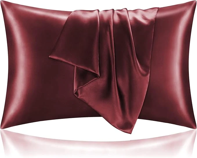 Green BEDELITE Satin Pillowcase with Zipper Burgundy Pillow Cases Queen Size Set of 2 Super Soft and Cooling Similar to Silk Pillow Cases Gift for Women Men 20×30 Inches Expertly Made