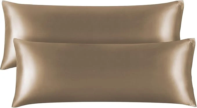 Proven BEDELITE Satin Body Pillow Cover 2 Pack Super Soft and Cooling Body Pillow Pillowcase for Hair and Skin Breathable Silky Full Long Pillowcase Cover 20 quot x54 quot Tawny Brown Prestigious