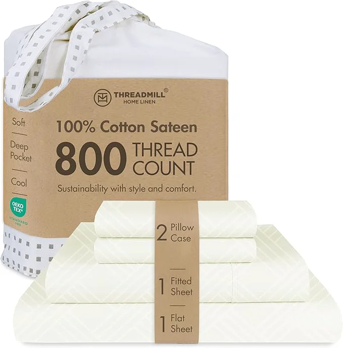 Versatile Threadmill Luxury Cotton King Sheets – 800 Thread Count Jacquard Celine Ivory Better Than Egyptian Cotton 4 Pc Striped Bed Set Damask Sheets Fits 16 39 39 Deep Pocket Minimalist