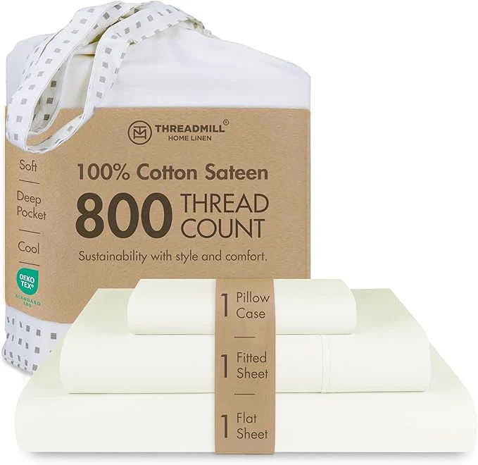 Responsible Threadmill Luxury 800 Thread Count Cotton Sheets – Sateen Weave Twin XL Bed-Sheets Better Than Egyptian Cotton 3 Pc Solid Soft Bedding Set Ivory Fits 15 quot Deep Pocket Fine