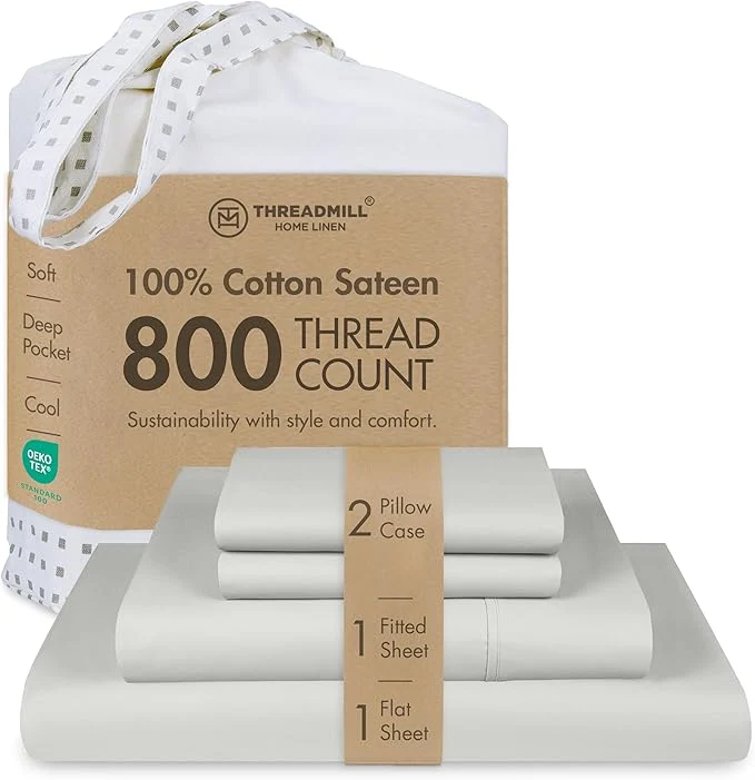 Artisan Threadmill Luxury 800 Thread Count King Cotton Sheets – Light Grey Sateen Weave Bed-Sheets Better Than Egyptian Cotton 4 Pc Solid Soft Bed Set Fits 16 quot Deep Pocket Convenient