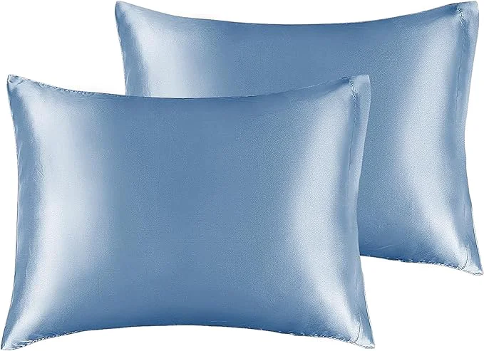 BEDELITE Satin Pillowcase for Hair and Skin Super Soft and Cooling Similar to Silk Pillow Cases 2 Pack with Envelope Closure Gift for Women Men 13 quot x18 quot Toddler Size Airy Blue Efficient