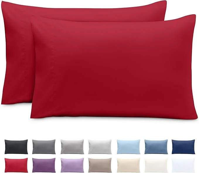 Smart Bare Home Microfiber Pillow Cases – Standard Size Set of 2 – Cooling Pillowcases – Double Brushed – Easy Care – Envelope Closure Standard Pillowcase Set of 2 Red Casual