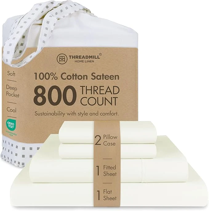 Easy-to-Use Threadmill Luxury 800 Thread Count King Cotton Sheets – Ivory Sateen Weave Bed-Sheets Better Than Egyptian Cotton 4 Pc Solid Soft Bed Set Fits 16 quot Deep Pocket Casual